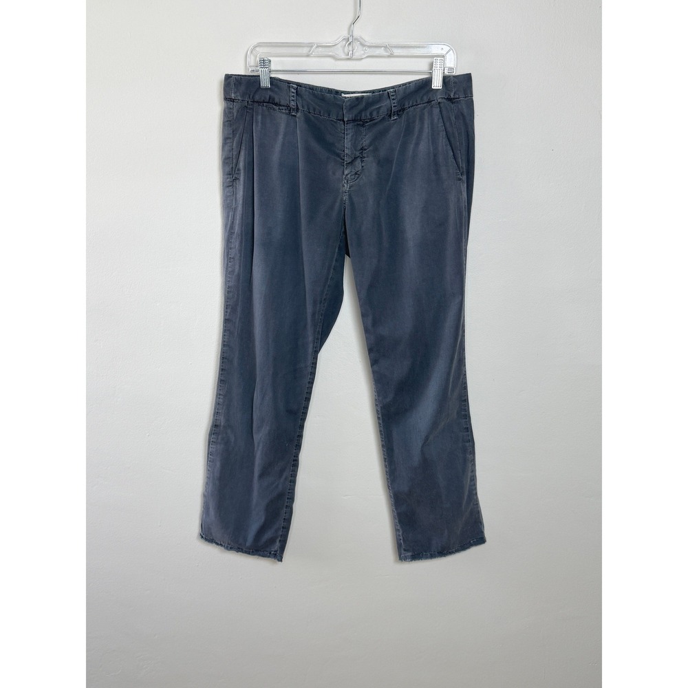 Nili Lotan Chino Pants 8 Washed Blue Low-Rise Distressed Raw Hem Casual Normcore